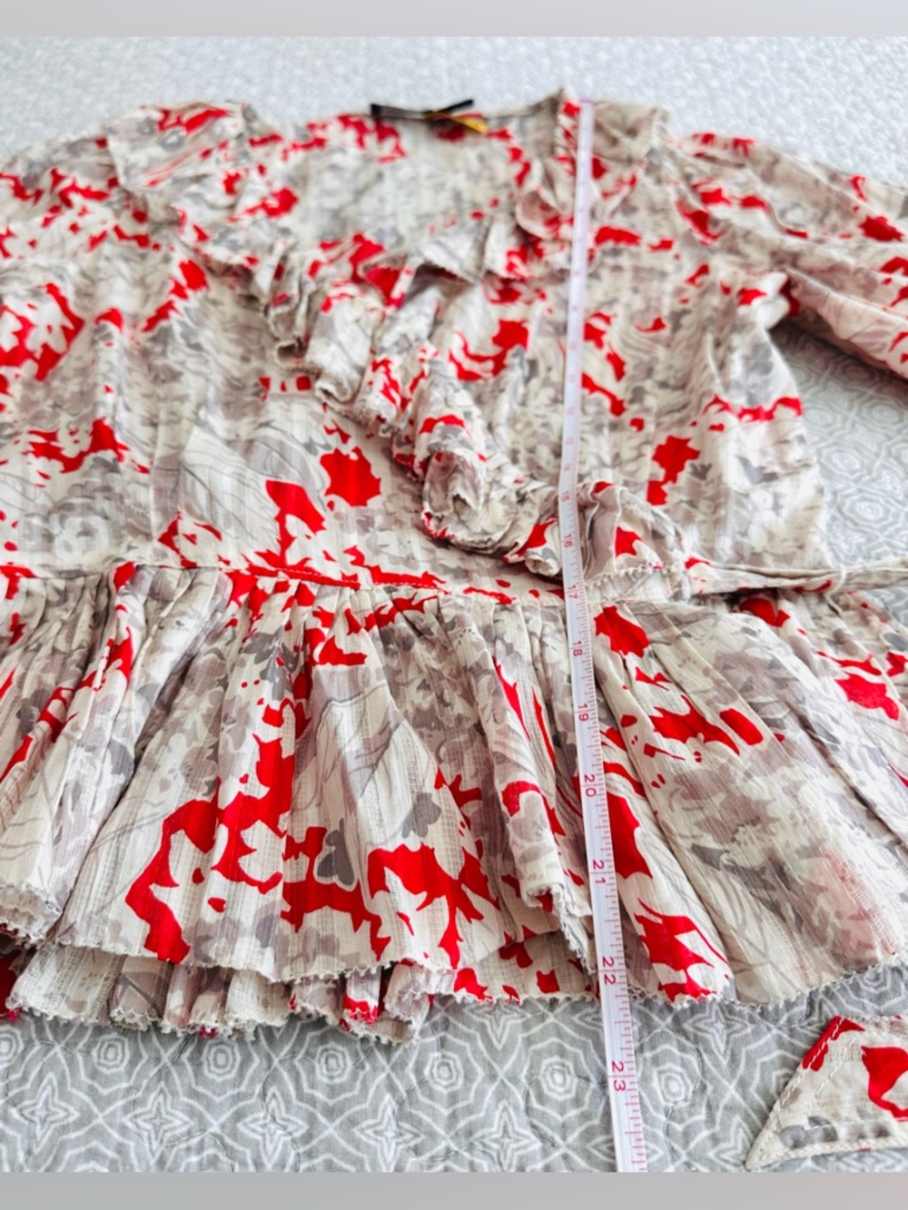 POLO RALPH LAUREN Evee Ruffled Floral Cotton Voile Wrap Top Red Gray Size S - Picture 10 of 14
